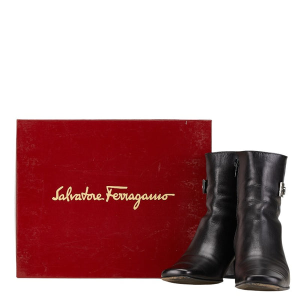 サルヴァトーレフェラガモ ガンチーニ ブーツ ショートブーツ サイズ：7C ブラック レザー レディース Salvatore Ferragamo 【中古】