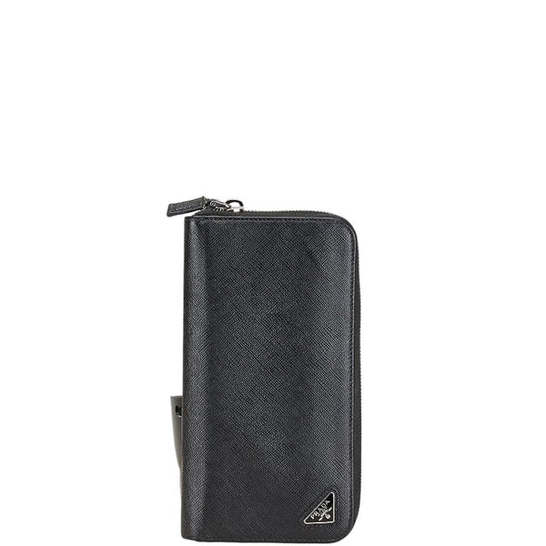 プラダ 三角ロゴプレート 長財布 ラウンドファスナー 2ML317 ブラック レザー レディース PRADA 【中古】