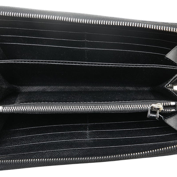 プラダ 三角ロゴプレート 長財布 ラウンドファスナー 2ML317 ブラック レザー レディース PRADA 【中古】