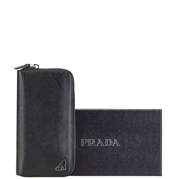 プラダ 三角ロゴプレート 長財布 ラウンドファスナー 2ML317 ブラック レザー レディース PRADA 【中古】