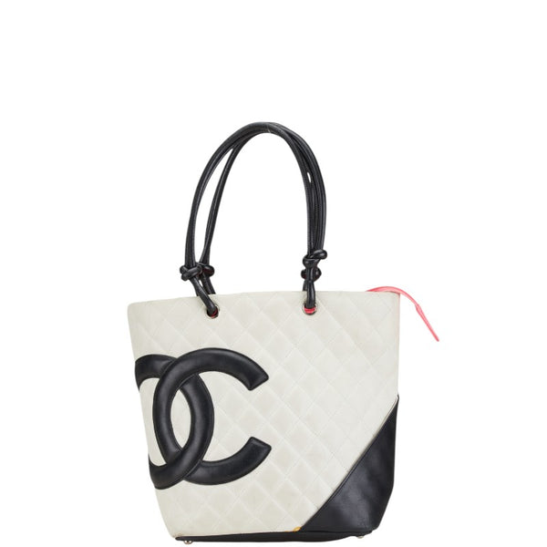 シャネル カンボンライン ココマーク トートバッグ ホワイト ブラック レザー レディース CHANEL 【中古】
