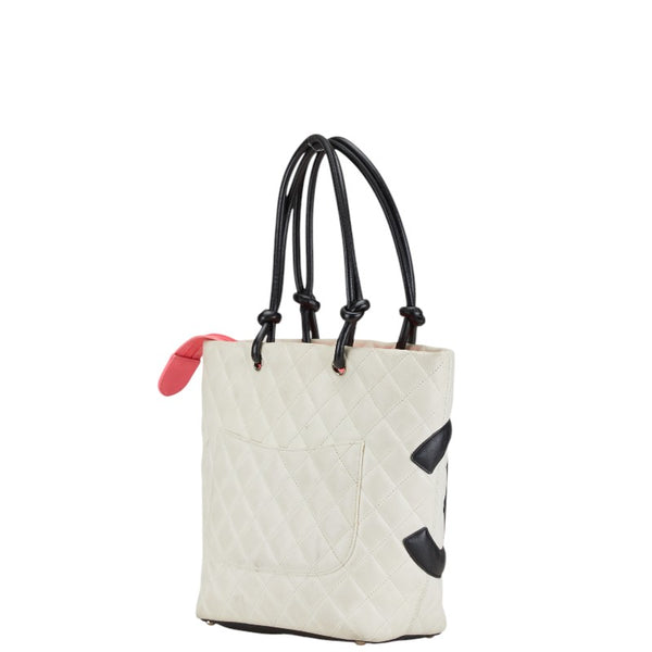 シャネル カンボンライン ココマーク トートバッグ ホワイト ブラック レザー レディース CHANEL 【中古】