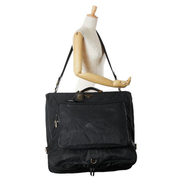 プラダ 三角ロゴプレート ハンドバッグ ショルダーバッグ ガーメントケース 2WAY ブラック ナイロン レザー メンズ PRADA 【中古】