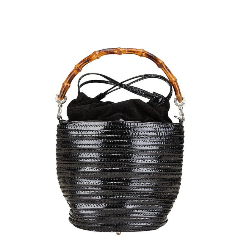 グッチ バンブー ハンドバッグ 001 1014 ブラック エナメル スウェード レディース GUCCI 【中古】