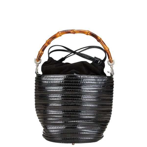 グッチ バンブー ハンドバッグ 001 1014 ブラック エナメル スウェード レディース GUCCI 【中古】