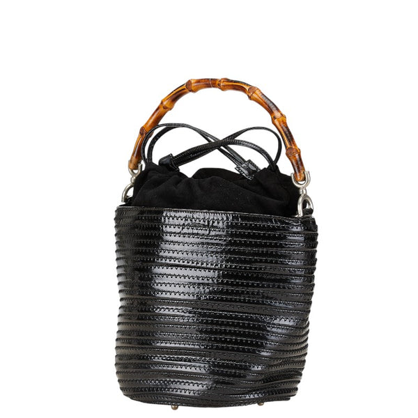 グッチ バンブー ハンドバッグ 001 1014 ブラック エナメル スウェード レディース GUCCI 【中古】