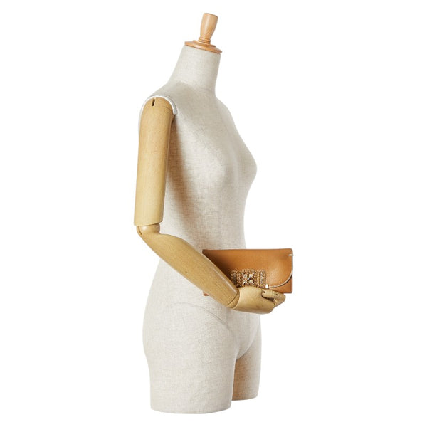 クロエ ラインストーン 長財布 ブラウン ゴールド レザー レディース Chloe 【中古】