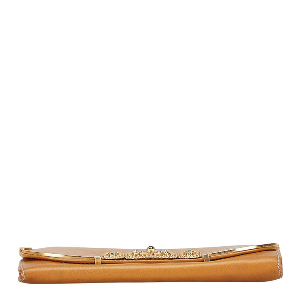 クロエ ラインストーン 長財布 ブラウン ゴールド レザー レディース Chloe 【中古】