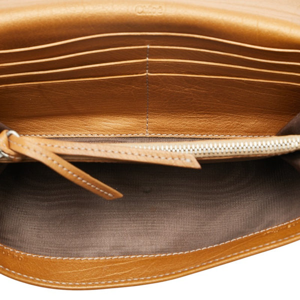 クロエ ラインストーン 長財布 ブラウン ゴールド レザー レディース Chloe 【中古】