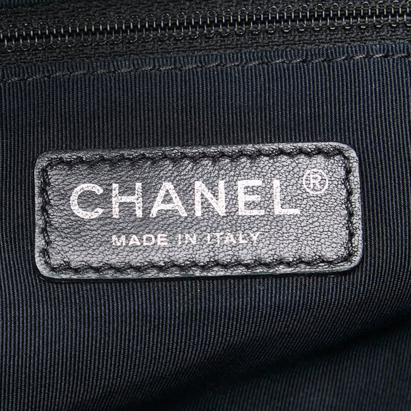 シャネル ワイルドステッチ ロゴ チェーン トートバッグ グリーン ブラック キャンバス レザー レディース CHANEL 【中古】