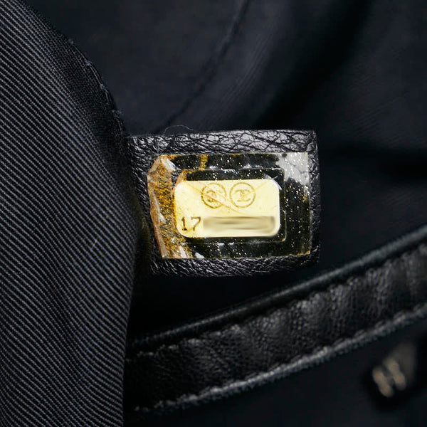 シャネル ワイルドステッチ ロゴ チェーン トートバッグ グリーン ブラック キャンバス レザー レディース CHANEL 【中古】