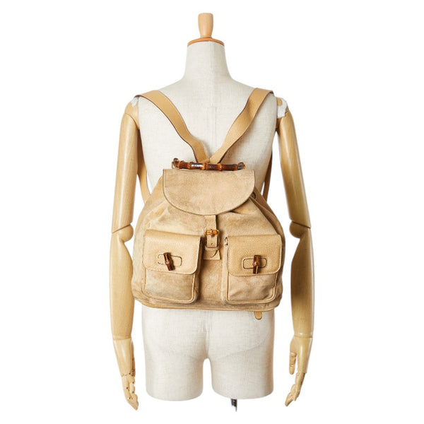 グッチ バンブー リュック バックパック 003 2058 0016 ベージュ スウェード レザー レディース GUCCI 【中古】