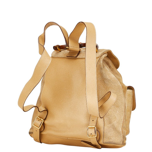 グッチ バンブー リュック バックパック 003 2058 0016 ベージュ スウェード レザー レディース GUCCI 【中古】