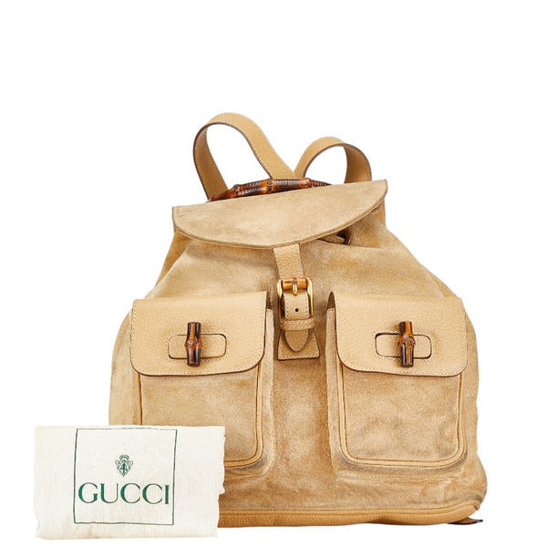 グッチ バンブー リュック バックパック 003 2058 0016 ベージュ スウェード レザー レディース GUCCI 【中古】