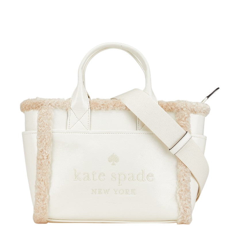 ケイトスペード ロゴ ハンドバッグ ショルダーバッグ 2WAY ホワイト フェイクファー ポリウレタン レザー レディース Kate Spade 【中古】