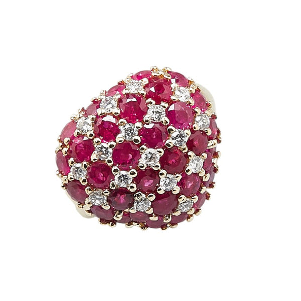 K18YG イエローゴールド ルビー4.48ct ダイヤ0.65ct ハート モチーフ リング 指輪 レディース 15号 【中古】