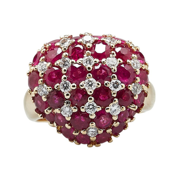 K18YG イエローゴールド ルビー4.48ct ダイヤ0.65ct ハート モチーフ リング 指輪 レディース 15号 【中古】
