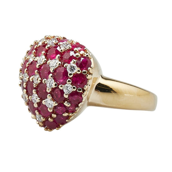 K18YG イエローゴールド ルビー4.48ct ダイヤ0.65ct ハート モチーフ リング 指輪 レディース 15号 【中古】