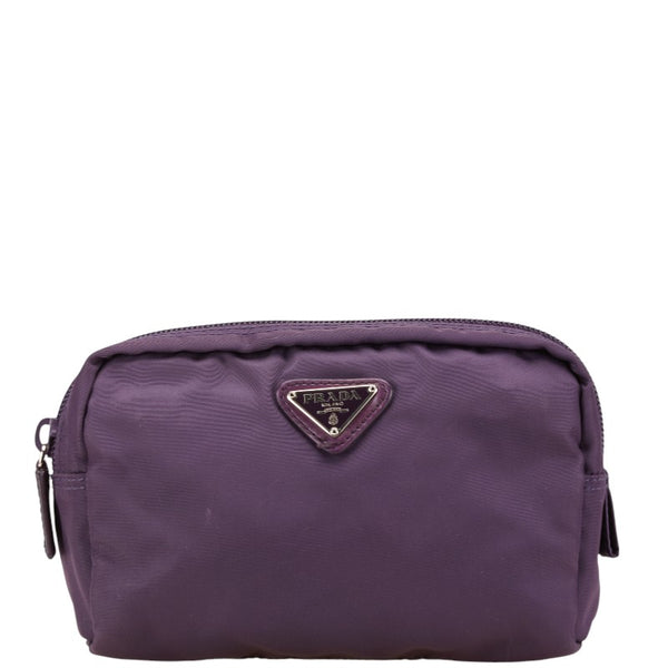プラダ 三角ロゴプレート ポーチ パープル ナイロン レディース PRADA 【中古】