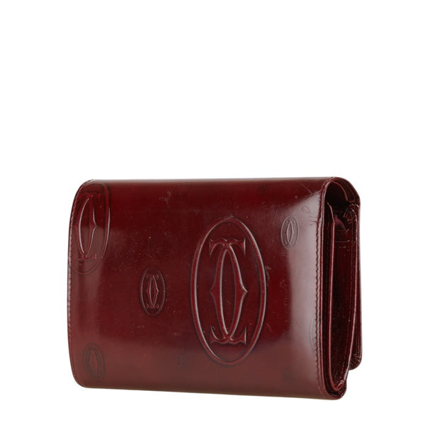 カルティエ ハッピーバースデー 二つ折り財布 ワインレッド ボルドー エナメル レディース CARTIER 【中古】