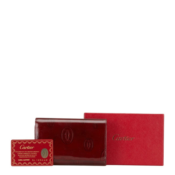 カルティエ ハッピーバースデー 二つ折り財布 ワインレッド ボルドー エナメル レディース CARTIER 【中古】