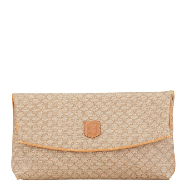 セリーヌ マカダム セカンドバッグ クラッチバッグ ベージュ ブラウン PVC レザー レディース CELINE 【中古】