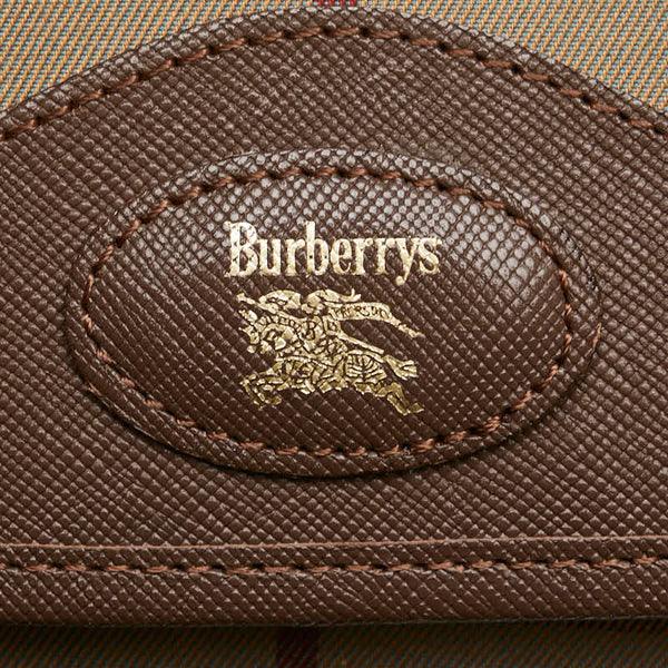 バーバリー チェック ロゴ ショルダーバッグ カーキ ブラウン キャンバス レザー レディース BURBERRY 【中古】