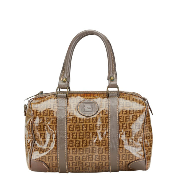 フェンディ ズッカ ハンドバッグ ミニボストンバッグ ブラウン エナメル レザー レディース FENDI 【中古】