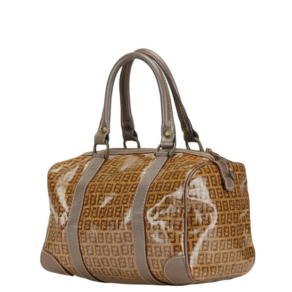 フェンディ ズッカ ハンドバッグ ミニボストンバッグ ブラウン エナメル レザー レディース FENDI 【中古】