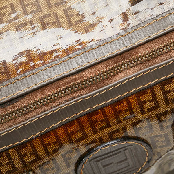 フェンディ ズッカ ハンドバッグ ミニボストンバッグ ブラウン エナメル レザー レディース FENDI 【中古】