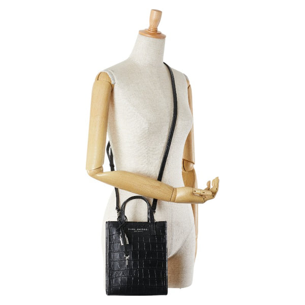 マークジェイコブス クロコ型押し マイクロ トートバッグ ショルダーバッグ 2WAY ブラック レザー レディース MARC JACOBS 【中古】
