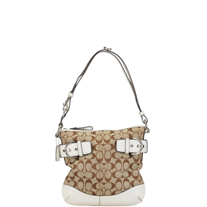 コーチ シグネチャー ハンドバッグ トートバッグ F03574 ベージュ ホワイト キャンバス レザー レディース COACH 【中古】