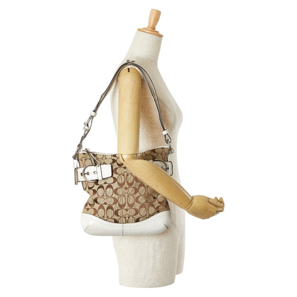 コーチ シグネチャー ハンドバッグ トートバッグ F03574 ベージュ ホワイト キャンバス レザー レディース COACH 【中古】