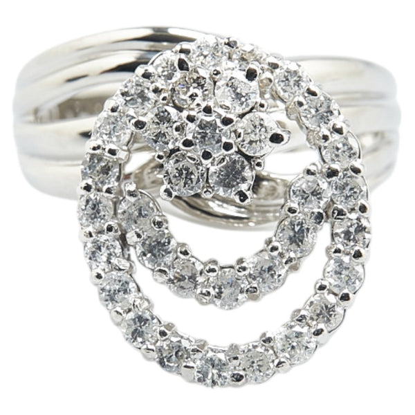 Pt900 プラチナ ダイヤ1.00ct 花 フラワー モチーフ ラウンド サークル スイング リング 指輪 レディース 11.5号 【中古】