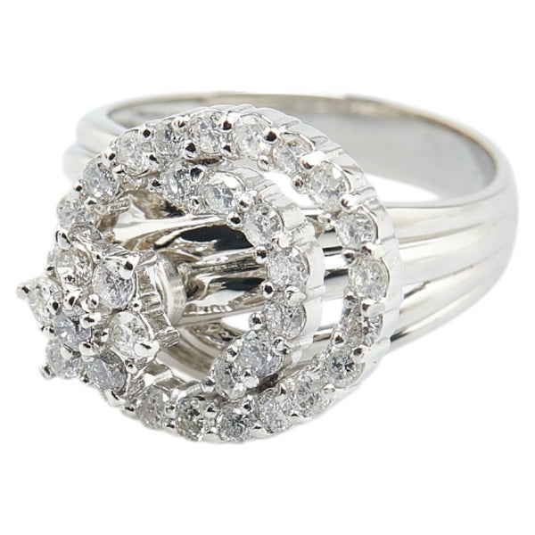 Pt900 プラチナ ダイヤ1.00ct 花 フラワー モチーフ ラウンド サークル スイング リング 指輪 レディース 11.5号 【中古】