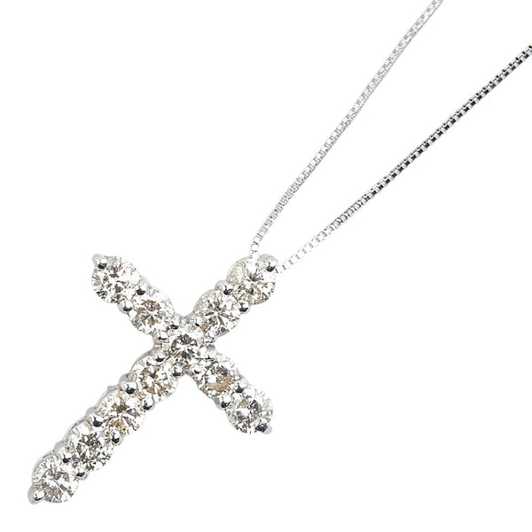 K18WG ホワイトゴールド ダイヤ1.00ct クロス 十字架 モチーフ ペンダントネックレス レディース 【中古】