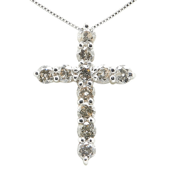 K18WG ホワイトゴールド ダイヤ1.00ct クロス 十字架 モチーフ ペンダントネックレス レディース 【中古】