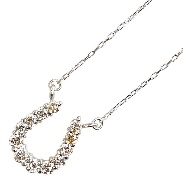 K18WG ホワイトゴールド ダイヤ0.20ct ホースシュー 馬蹄 モチーフ ペンダントネックレス レディース 【中古】