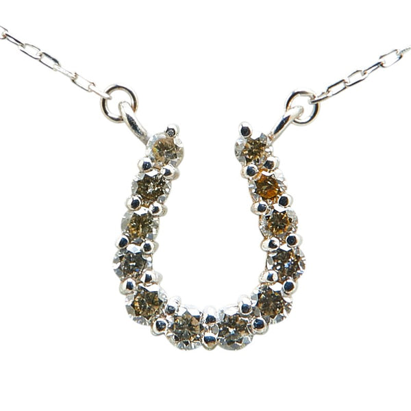 K18WG ホワイトゴールド ダイヤ0.20ct ホースシュー 馬蹄 モチーフ ペンダントネックレス レディース 【中古】