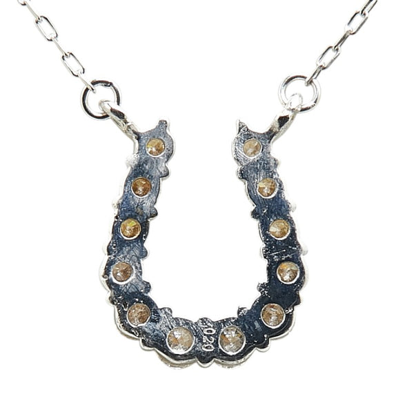 K18WG ホワイトゴールド ダイヤ0.20ct ホースシュー 馬蹄 モチーフ ペンダントネックレス レディース 【中古】