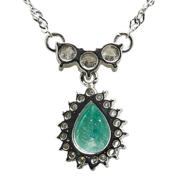 Pt900 プラチナ Pt850 プラチナ エメラルド0.65ct ダイヤ0.35ct リボン ティアドロップ 雫 モチーフ ネックレス レディース 【中古】