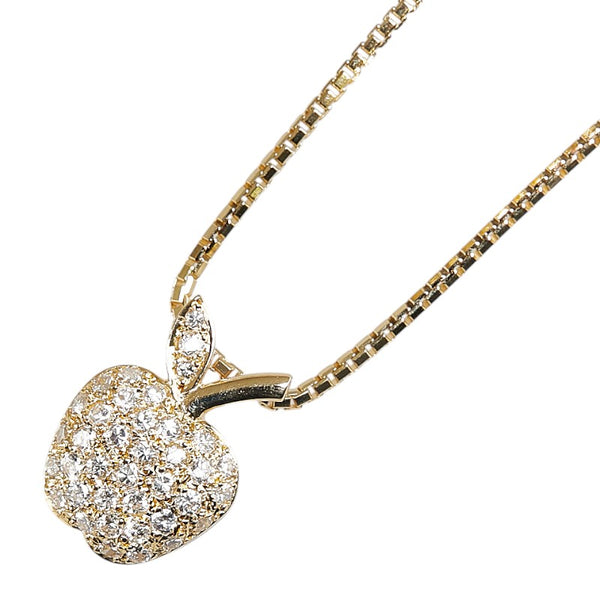 K18YG イエローゴールド ダイヤ0.45ct りんご アップル モチーフ ベネチアン チェーン ネックレス レディース 【中古】