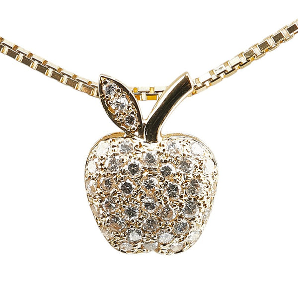 K18YG イエローゴールド ダイヤ0.45ct りんご アップル モチーフ ベネチアン チェーン ネックレス レディース 【中古】