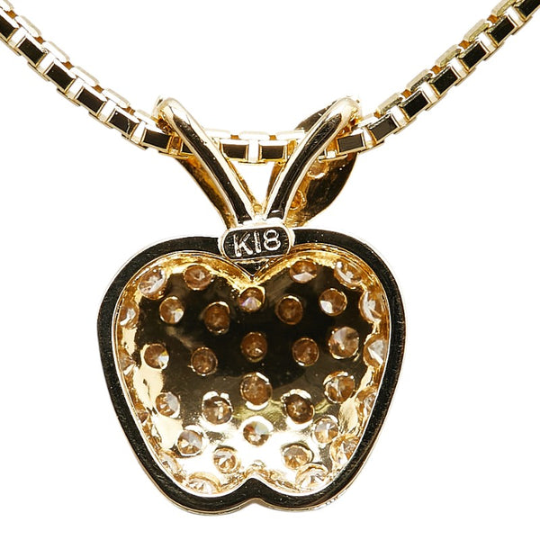 K18YG イエローゴールド ダイヤ0.45ct りんご アップル モチーフ ベネチアン チェーン ネックレス レディース 【中古】