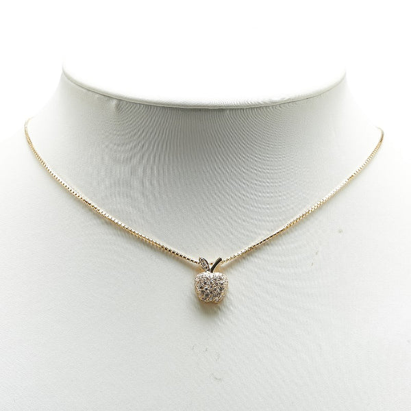 K18YG イエローゴールド ダイヤ0.45ct りんご アップル モチーフ ベネチアン チェーン ネックレス レディース 【中古】