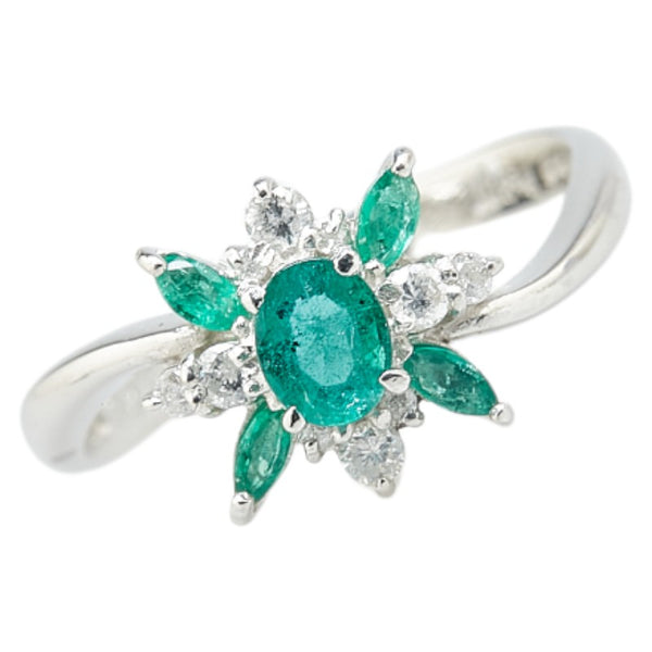 Pt900 プラチナ エメラルド0.47ct ダイヤ0.16ct リング 指輪 レディース 12号 【中古】