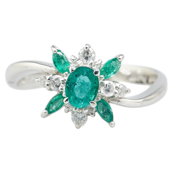 Pt900 プラチナ エメラルド0.47ct ダイヤ0.16ct リング 指輪 レディース 12号 【中古】
