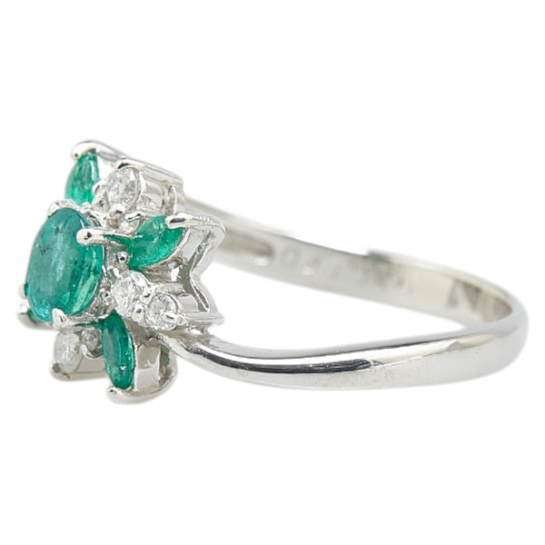 Pt900 プラチナ エメラルド0.47ct ダイヤ0.16ct リング 指輪 レディース 12号 【中古】