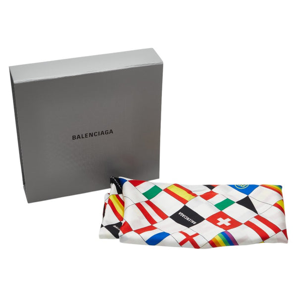 バレンシアガ ロゴ 国旗  スカーフ ホワイト マルチカラー シルク レディース BALENCIAGA 【中古】