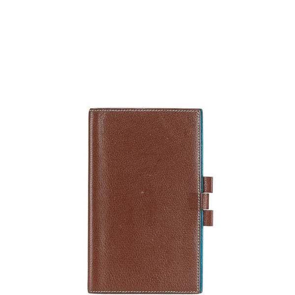 エルメス アジェンダ ヴィジョン 手帳カバー ブラウン ブルー レザー レディース HERMES 【中古】